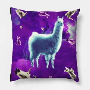 Outer Space Galaxy Cat With Llama Pillow