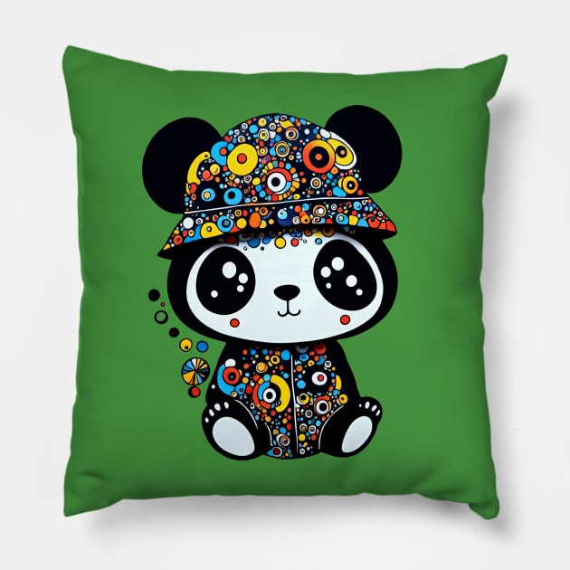 Cute Panda with Dottie Hat Pillow by LyndiiLoubie