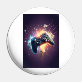 1 of 4 Explosive Gamepad Art: Vibrant Print Featuring a Bursting Game Controller Pin