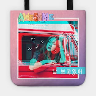 A Korean girl saying "You are looking at me" Tote