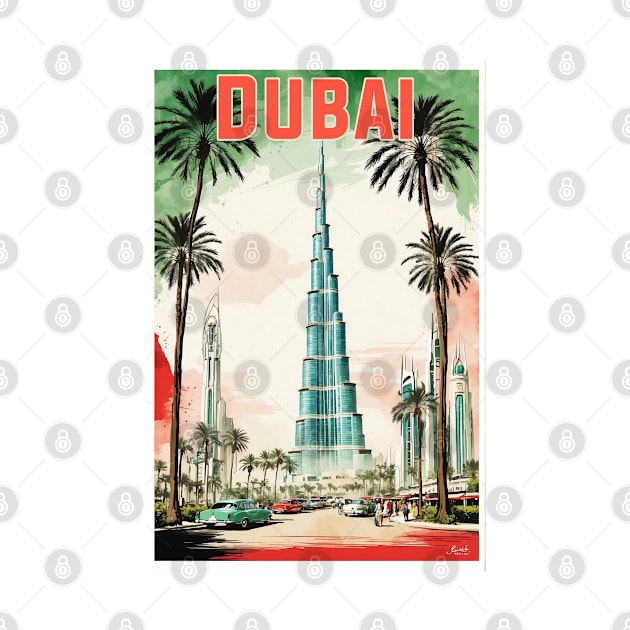 Dubai United Arab Emirates Vintage Travel Tourism Watercolor by TravelersGems