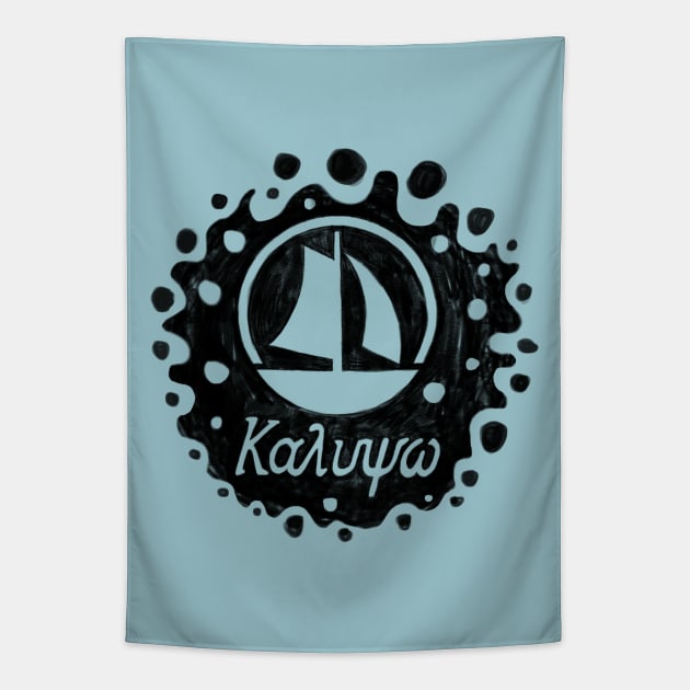 Kalypso Sailing Boat Tapestry by badlydrawnbabe