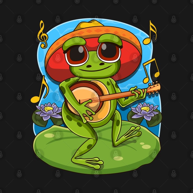 Frog Playing Banjo on Mushroom Cute Cottagecore Aesthetic by aneisha