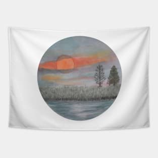 Sunset landscape watercolor Tapestry