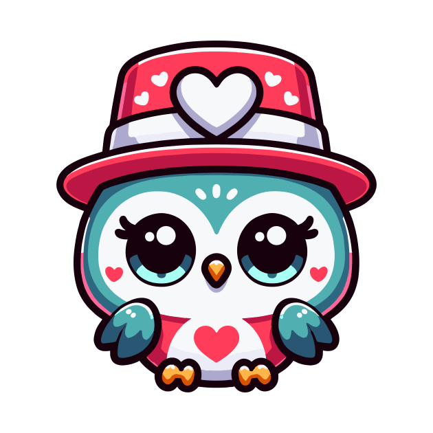 Cute Kawaii Valentine's Owl with a Hearts Hat by Luvleigh