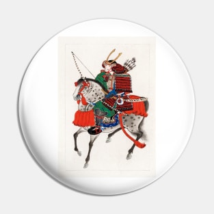 Samurai on Horseback (1878) Vintage Japanese Ink Drawing Pin