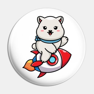 Cute polar bear riding rocket cartoon Pin