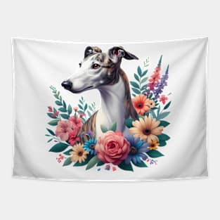 A greyhound decorated with beautiful colorful flowers. Tapestry