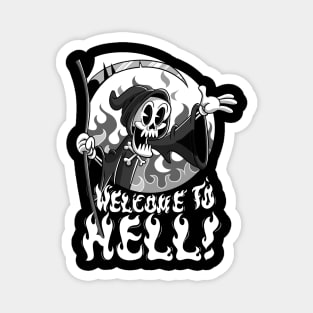 Vintage Grim Reaper Cartoon featuring Welcome to Hell Magnet