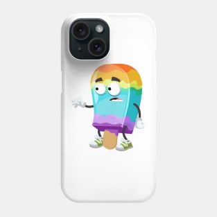 cartoon scared rainbow colors ice cream on a stick mascot in sneakers Phone Case