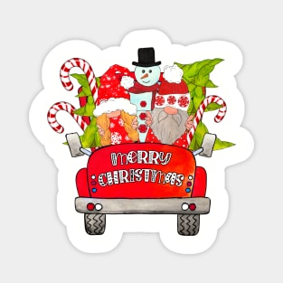 Christmas Truck with Gnomes Magnet