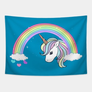 Unicorn Rainbow with Sparkles and Hearts no words wording Tapestry