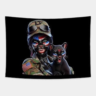 Woman Warrior Panther with Cub by focusln Tapestry