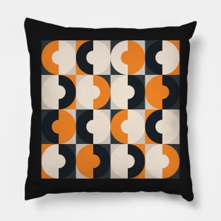 Retro Square and Circle Tile Orange Black and White Pillow