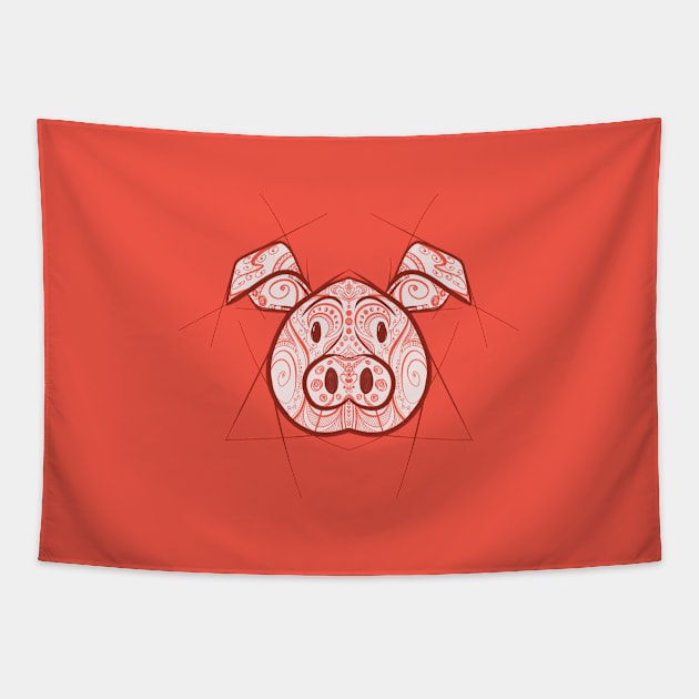 Pig - Chinese Zodiac - Animal Drawing Tapestry by Red Fody