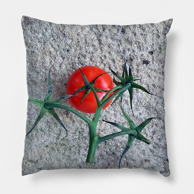 Ripe Red Tomato and Stems Pillow by oknoki