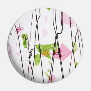 Green and Pink Glass on White Abstract Flowers Pin