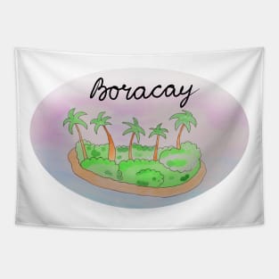 Boracay watercolor Island travel, beach, sea and palm trees. Holidays and rest, summer and relaxation Tapestry