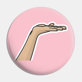 Human Hand of Young Man Showing Fingers Sticker vector illustration. People hand objects icon concept. Flat palm presenting product offer and giving gesture sticker design logo. Pin