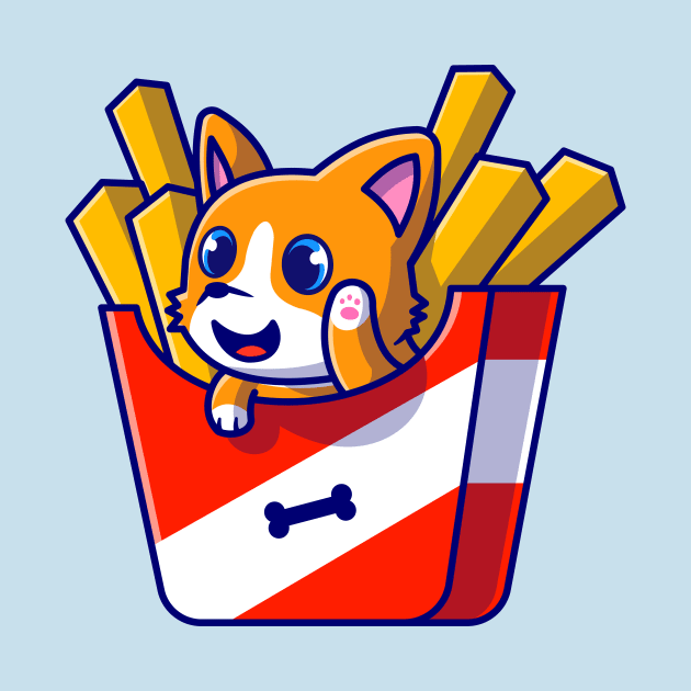 Cute Corgi Dog With French Fries Cartoon by Catalyst Labs