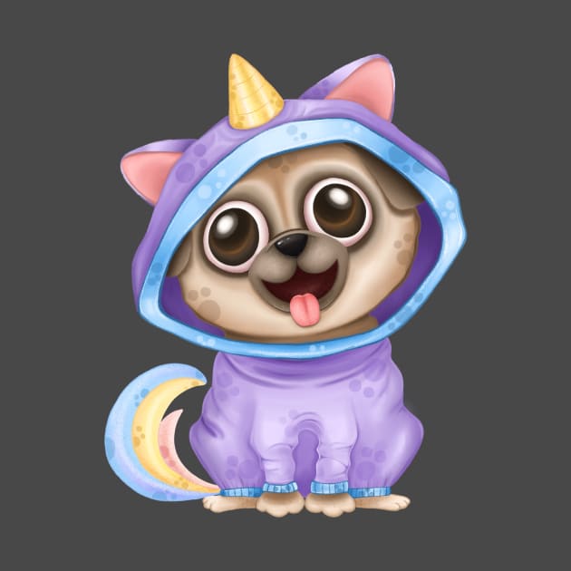 Pug in a unicorn suit by ekossa_art