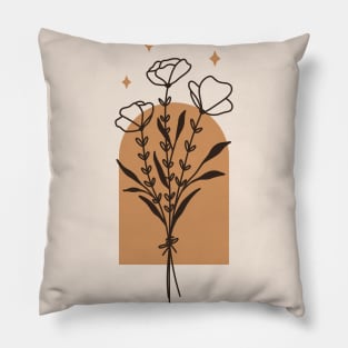 Abstract botanical Poppy One Line Art Flowers Pillow