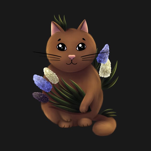 Cat with muscari flowers by Karmellime