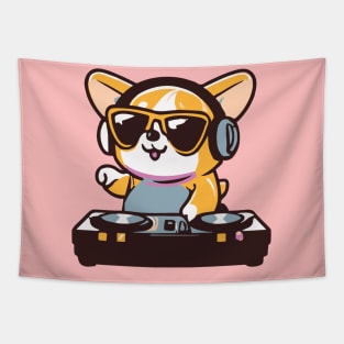 Cute Corgi plays Dj Music Funny Dog kawaii Tapestry