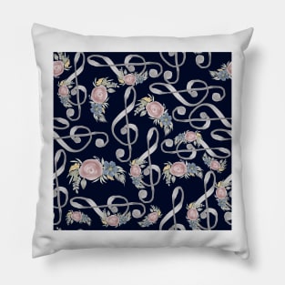 Watercolor Treble Clef on dark navy Pillow