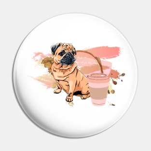 Cute pug and coffee Pin