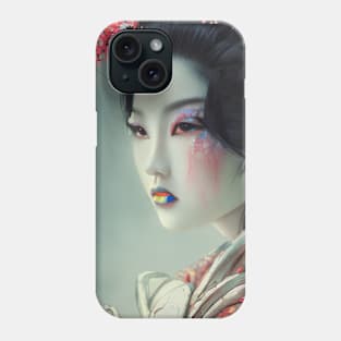 Japanese geisha head painting, colorful Phone Case