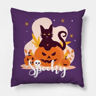 Happy Halloween , Black Cat , Spooky , Pumpkin Pillow