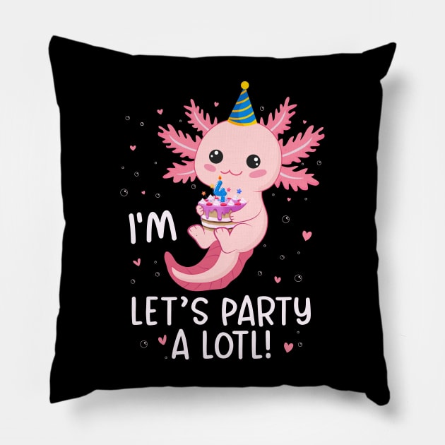 Funny 4th Birthday I'm 4 Years Old lets party Axolotl Pillow by Msafi