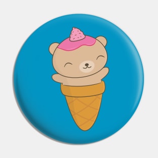 Cute Brown Bear Ice Cream Cone T-Shirt Pin