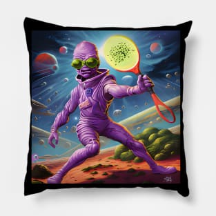 Purple Alien Playing Pickle Ball Pillow