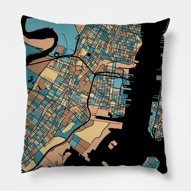 Jersey City Map Pattern in Mid Century Pastel Pillow by PatternMaps