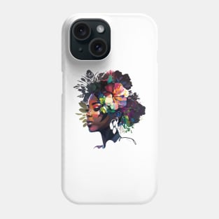 Afro Natural Curly Black women Floral Flowers Phone Case