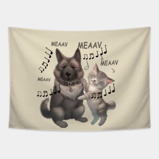 wolf dog and cat love Tapestry