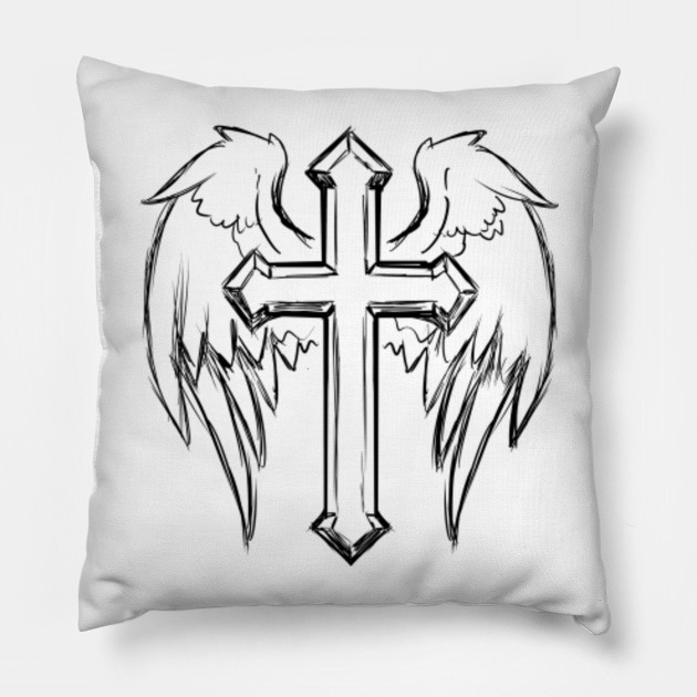 Christian Cross With Wings Drawing Design Cross With Wings Pillow Teepublic,Poses Fighting Anime Girl Base