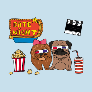 Pug and Terrier with 3D Glasses Movie Night T-Shirt