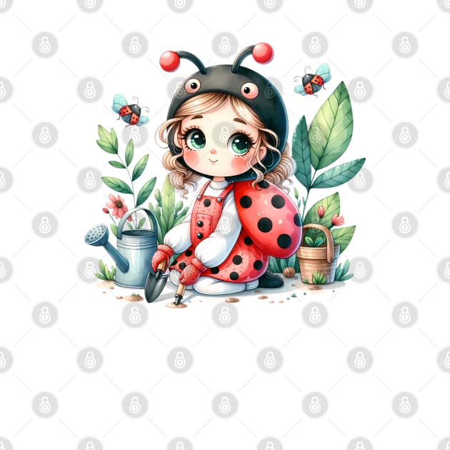 cute girl ladybug who little gardener I love gardening lover spring and summer earth Plant a Flower Day dot day by First Phenixs