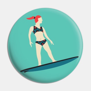 STOKED SURFER GIRL Tropical Summer Ocean Surfing Surfboard Sports - UnBlink Studio by Jackie Tahara Pin