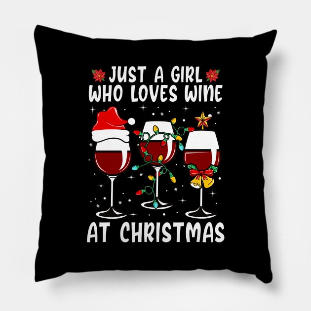 Just A Girl Who Loves Wine At Christmas Pillow by DragonTees