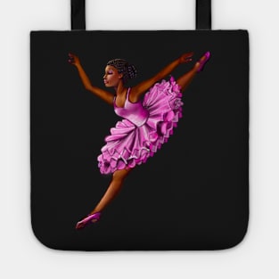 Black ballerina with corn rows ballet dancing ! beautiful  black girl with Afro hair and dark brown skin wearing a pink tutu.Hair love ! Tote