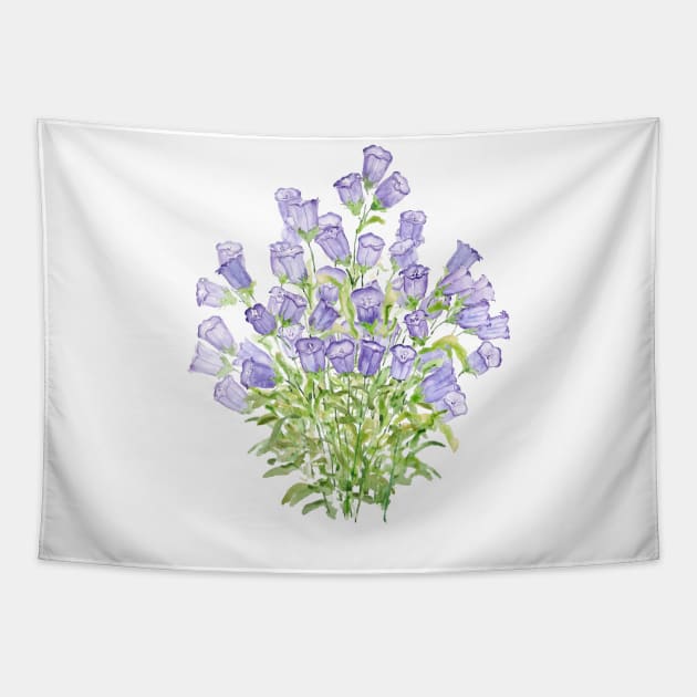 blue gentiana scabra flower watercolor Tapestry by colorandcolor