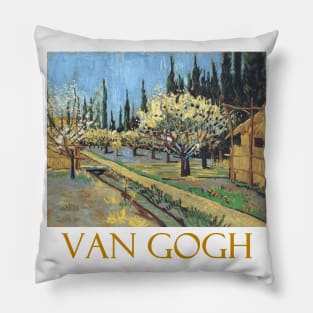 Orchard in Bloom Bordered by Cypresses by Vincent van Gogh Pillow