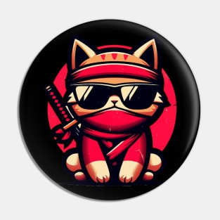 Cool Ninja Cat Japanese Retro Vintage Style Pin