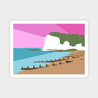 St Margaret’s Bay Beach and White Cliffs, Dover, Kent, Pink Sunset Magnet