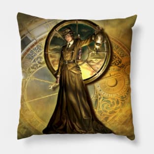 Steampunk Woman Mechanic with robot head Pillow