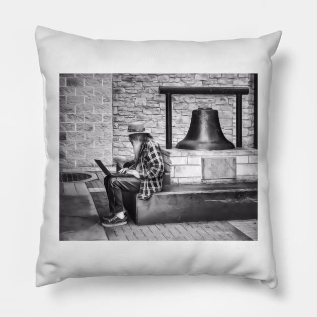 Old Man, Take A Look At Yourself...- Black And White Pillow by davidbstudios